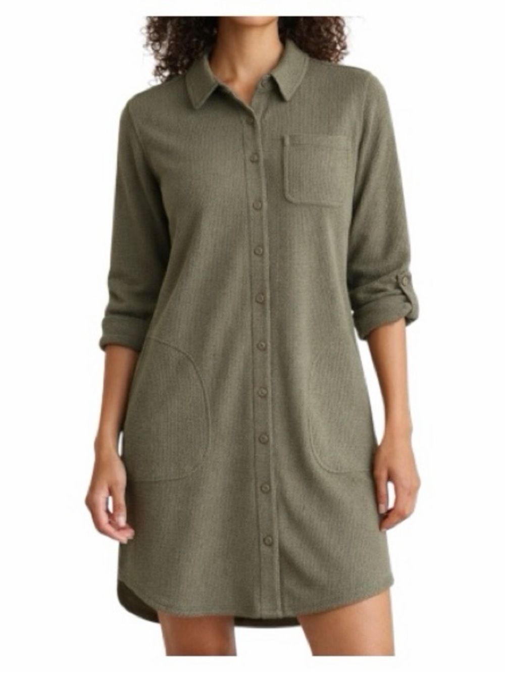 NWT Duluth Trading Co Olive Green Button-Front Shirt Dress